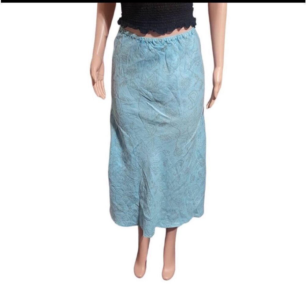 Pulp elastic waist blue flower print linen pull-on skirt M